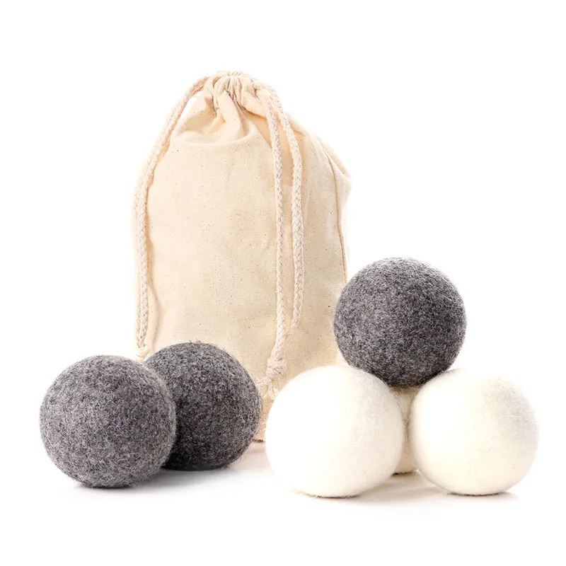 

Hot 6 Laundry Balls Dryer 7cm Organic Wool Fabric 100cm Natural Reduces Drying Time