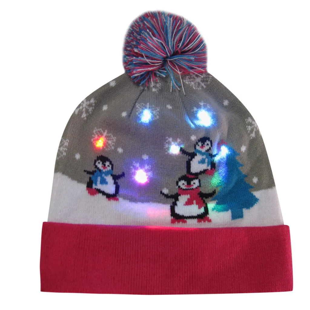 

Knitted LED Christmas Hat Beanie Light Up Illuminate Warm Hat Christmas Tree Snowman Kids Adults New Year Christmas Decor