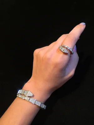 

Adjustable single circle full diamond elastic snake ring super flash star net red with snake ring bracelet