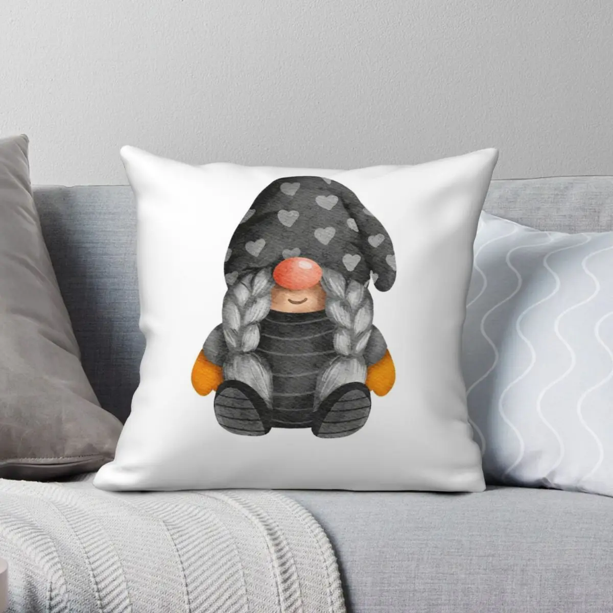 

Cute Gnome With Braids Heart Pillowcase Polyester Linen Velvet Pattern Zip Decor Throw Pillow Case Car Cushion Cover