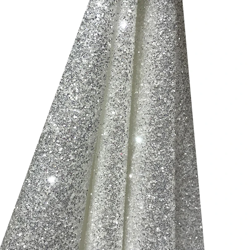 

Popular Luxury Design High End White Lace Silver Glitter Sequins Fabric for Party Mesh Evening Dresses Shining Sewing Materials