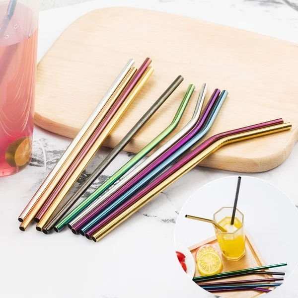 Набор из 4 многоразовые Нержавеющая сталь Соломки с щеточка для чистки 8 5 дюймов