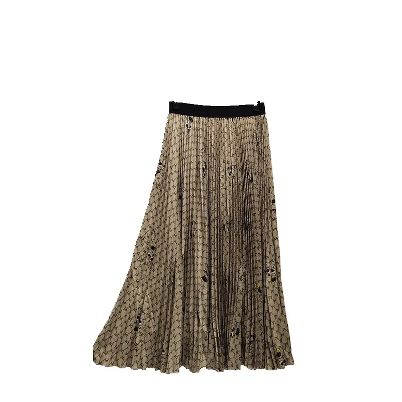 

TVVOVVIN Female Pleated Skirt 2021 Spring And Summer Fashion Printing High Waist Pleated Mid-length Skirt LAQU