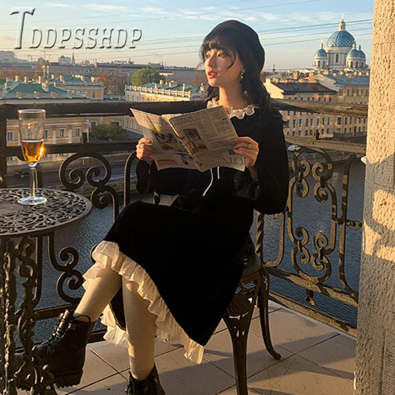 

2019 New Velvet Women Dress Retro Palace Style Female Dresses