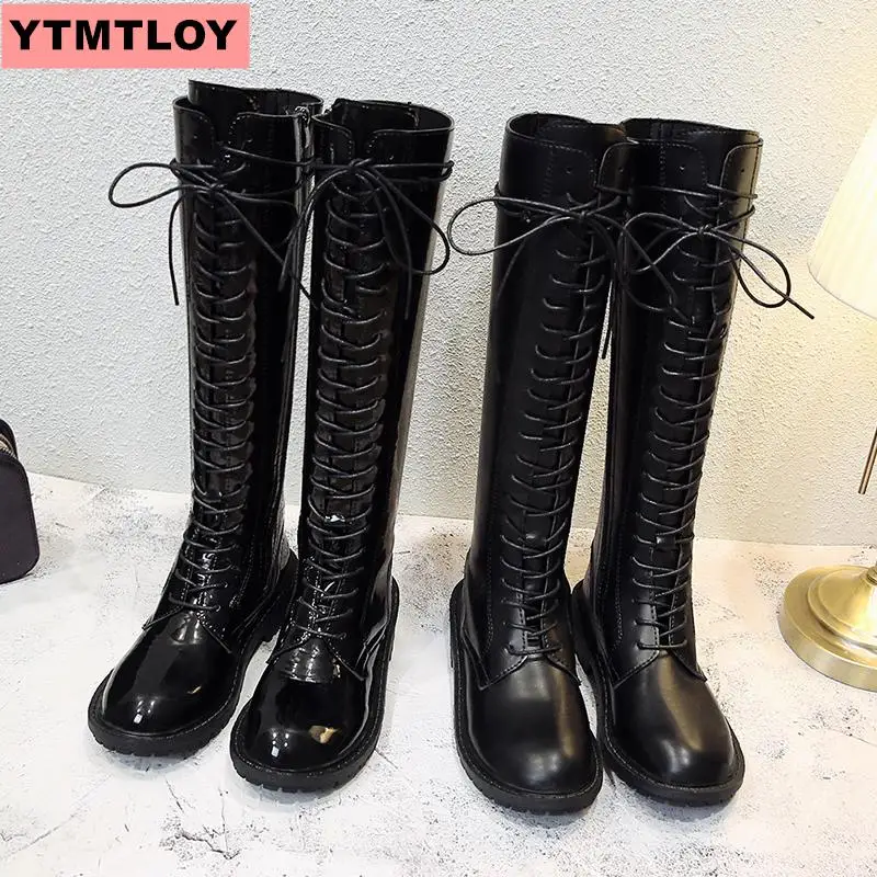 Лидер продаж Сезон весна-осень Модные женские сапоги до колена на шнуровке Цвет