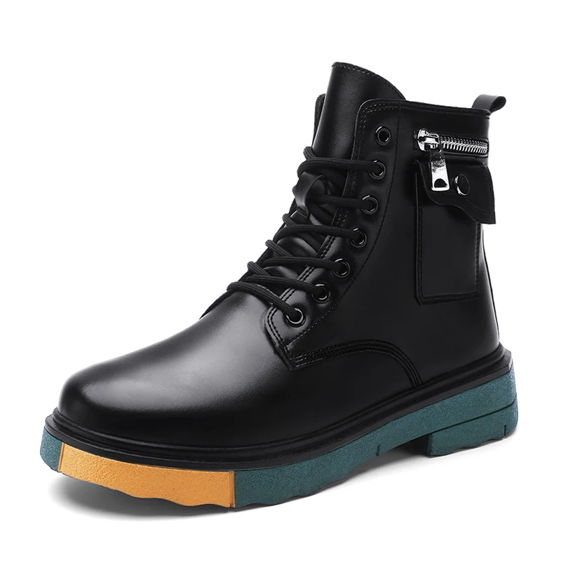 

[HUOOU&HAIOU] Autumn and winter high top leather Martin boots tooling boots motorcycle boots popular retro British men's shoes
