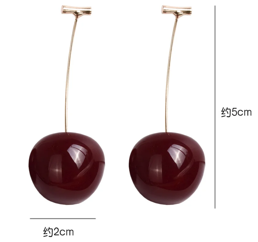 Серьги подвески с красной вишней 1 пара|Серьги-подвески| |