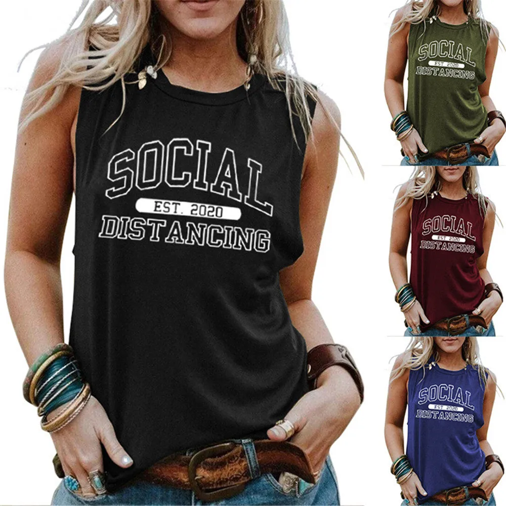 Женская майка с принтом SOCIAL EST 2020 Готическая без рукавов круглым вырезом женская летняя одежда в стиле