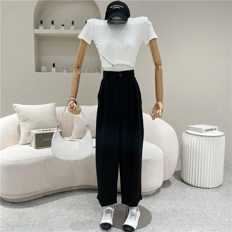 

NewWomen's clothing Spring Summer 2021 Fashion high waist short sleeve T-shirt sagging feeling and straight tube Wide leg pants