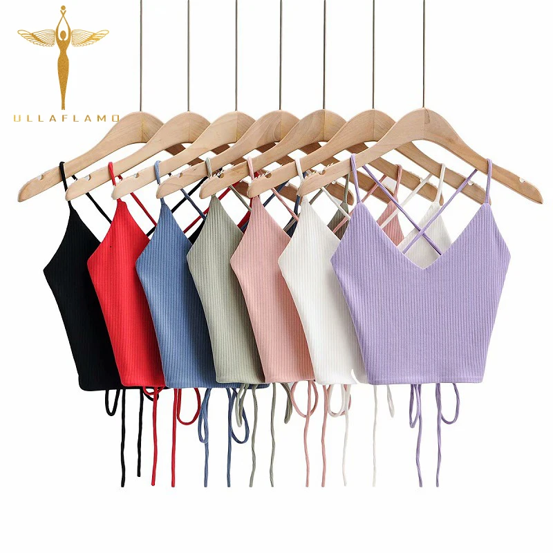 

Sexy Camisole Womens V-Neck Ribbed Knit Skinny Crop Tops Sleeveless Bottom Tank Camis 7 Colors Tank Vest Female Purple Crop Vest