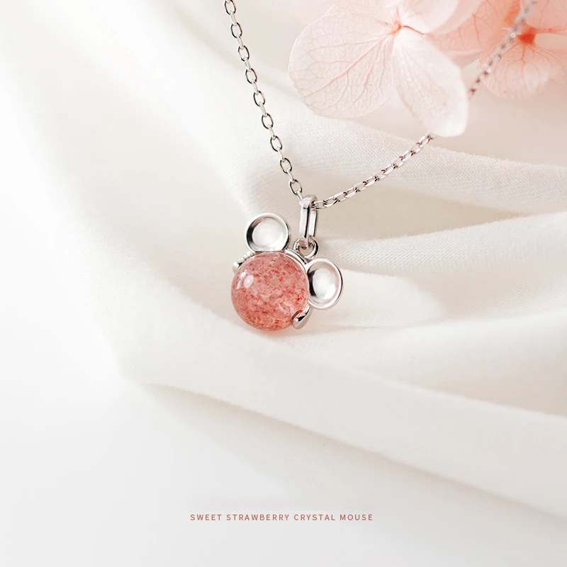 Modian 925 Sterling Silver Cute Small Mouse Pink Crystal Pendant Necklace for Women Link Chain Fashion Fine Jewelry | Украшения и