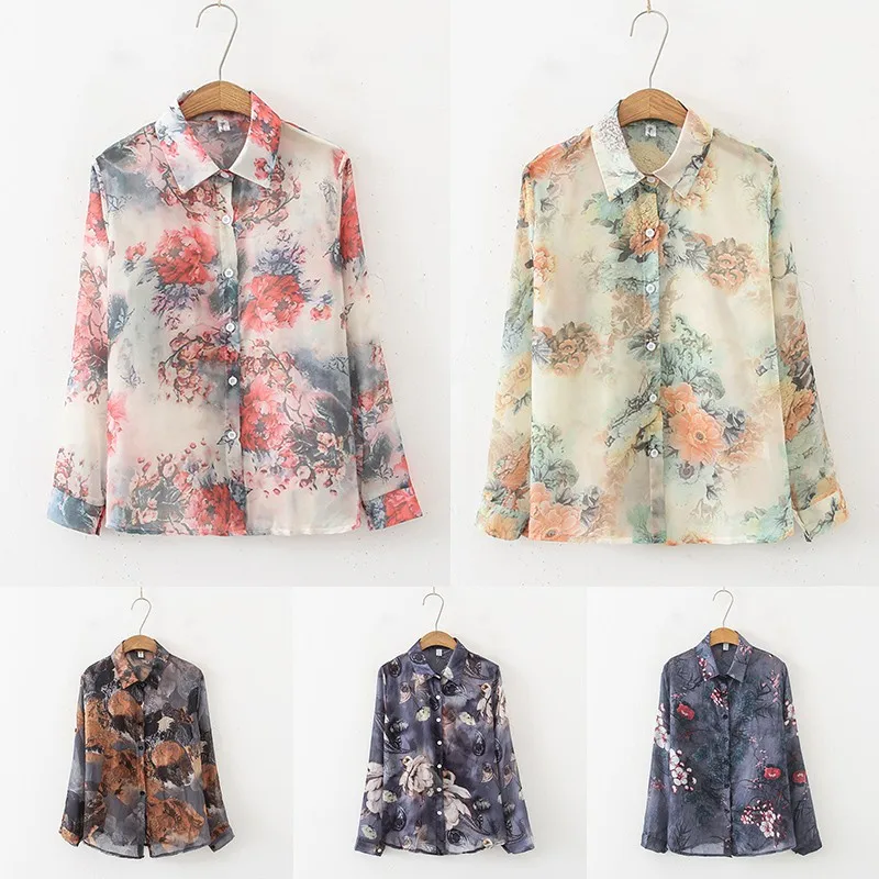 

Women's Floral Printing Leisure Sunscreen Long Sleeve Blouse Shirts