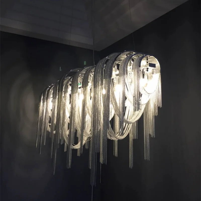 

Modern Luxury Tassel Led Chandelier Silver Gold Aluminum Chain G9 Chandelier Lamp Lamparas Lustre New Design Hanglamp