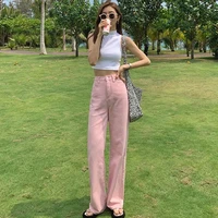 high waist loose comfortable pink jeans for women casual straight pants elegant mom jeans sexy washed boyfriend trousers