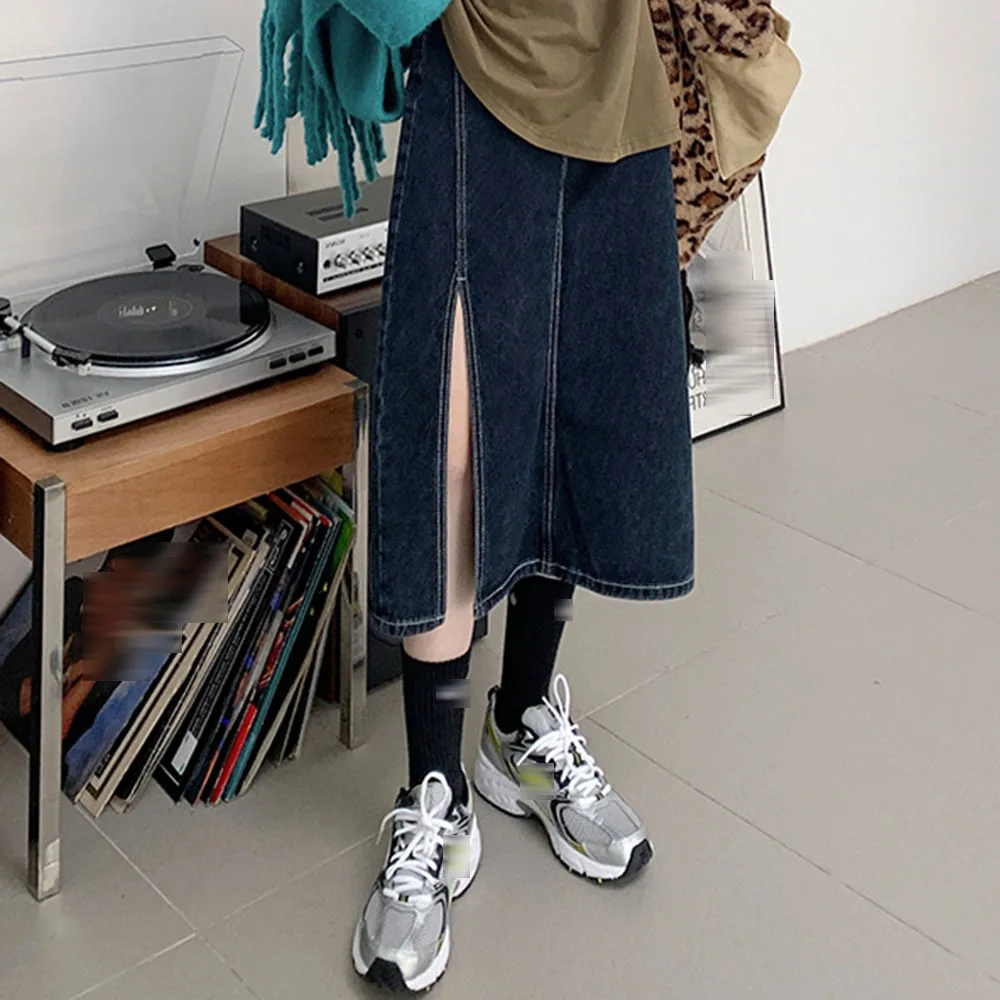 

Japanese Korean Version Skirt Fashion Temperament Loose Casual 2021 Spring Summer Cowboy High Waist Split Fork Pocket