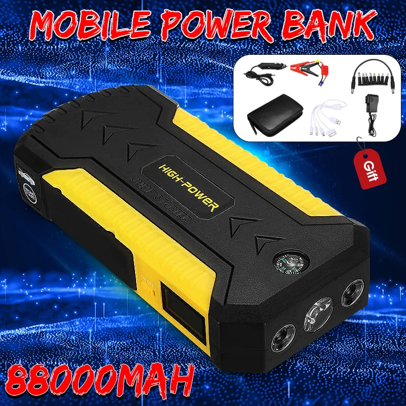 KROAK автомобильное пусковое устройство power Bank 89800mAh 12V 4USB автоматический усилитель аккумулятора аварийное зарядное устройство пусковое устройство с светодиодный светильник