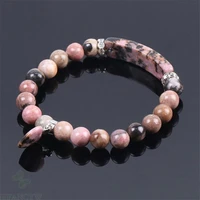 8mm rhodonite love heart pendant bracelet 7 5 inches pray meditation reiki healing bead wrist gift stretchy bless