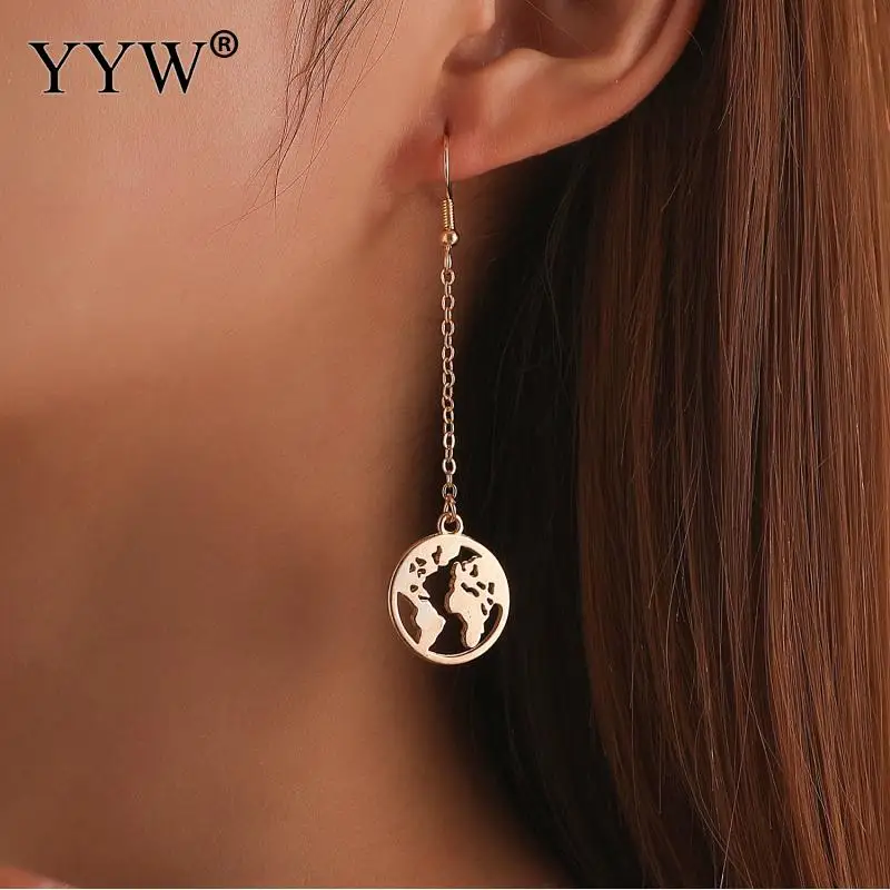 

Fashion World Map Short Earrings Personalized Round Geometric All-Match Ear Hooks For Female Daily Wear Or Attend Various Party