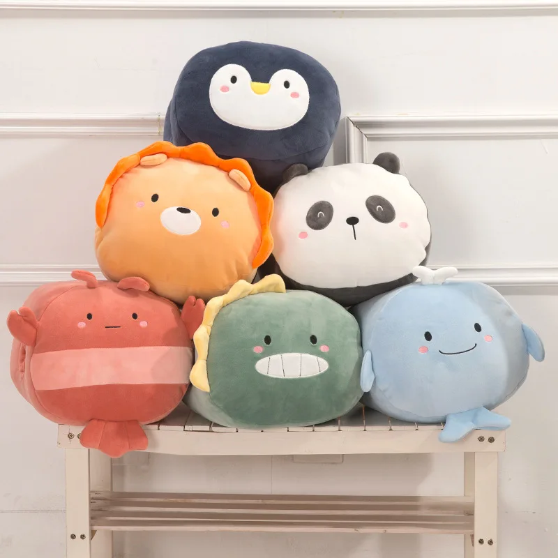 

Cartoon lobster penguin dolphins pillow warm hand office pad sofa living room cushion cute dinosaur pillow