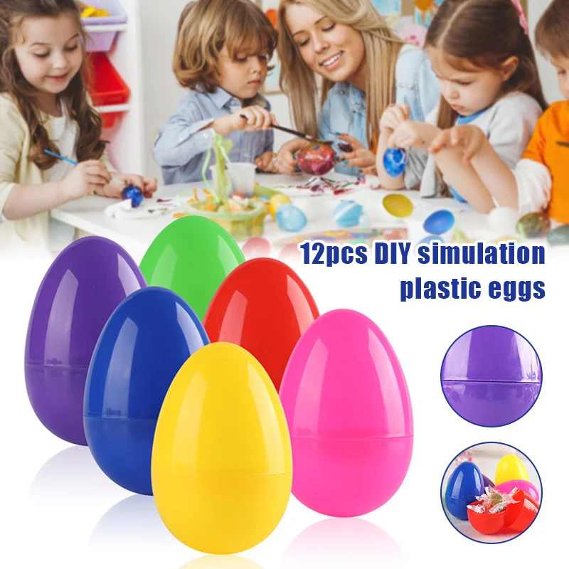 

12pcs Colorful Easter Eggs Children's Handmade Diy Plastic Egg Shell In Stock