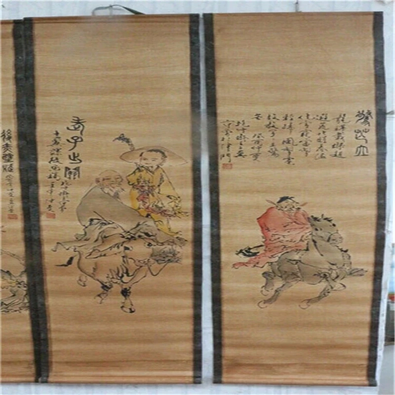 

China Scroll Four Screen Paintings Middle Hall Hanging Lao Tzu
