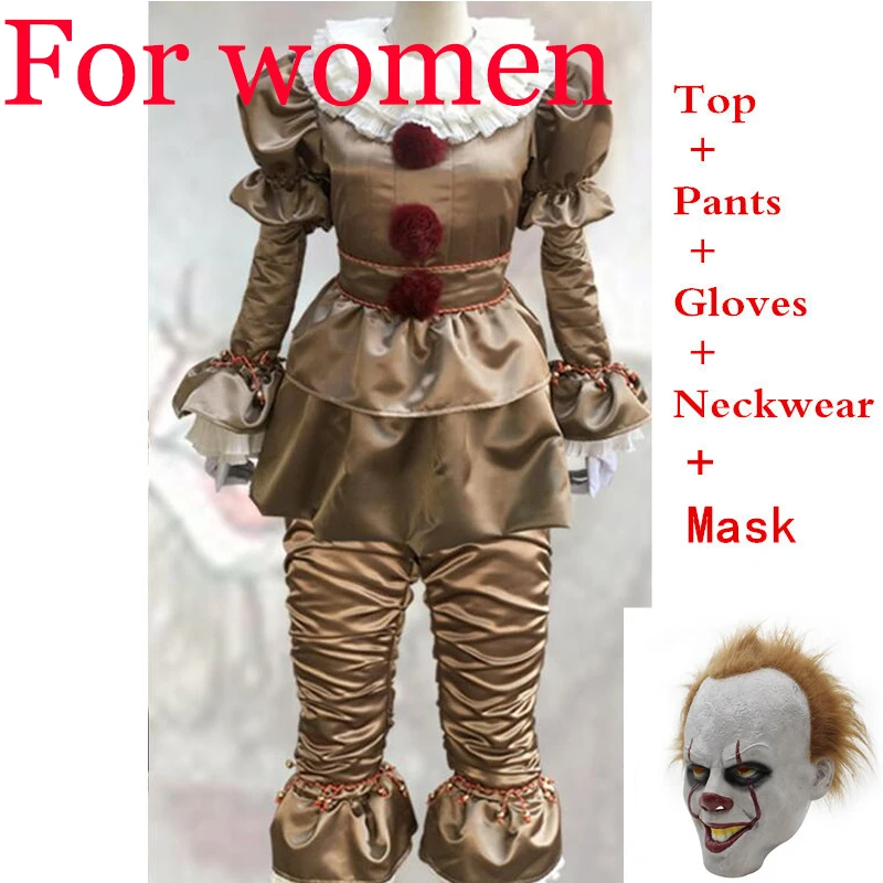 Clothes and mask Фильм Стивен Кинг это пеннивайз Косплей костюмы пеннивайз клоун костюм Джокера комплект Хэллоуин костюм дети мужчины женщины - Цвет: Clothes and mask