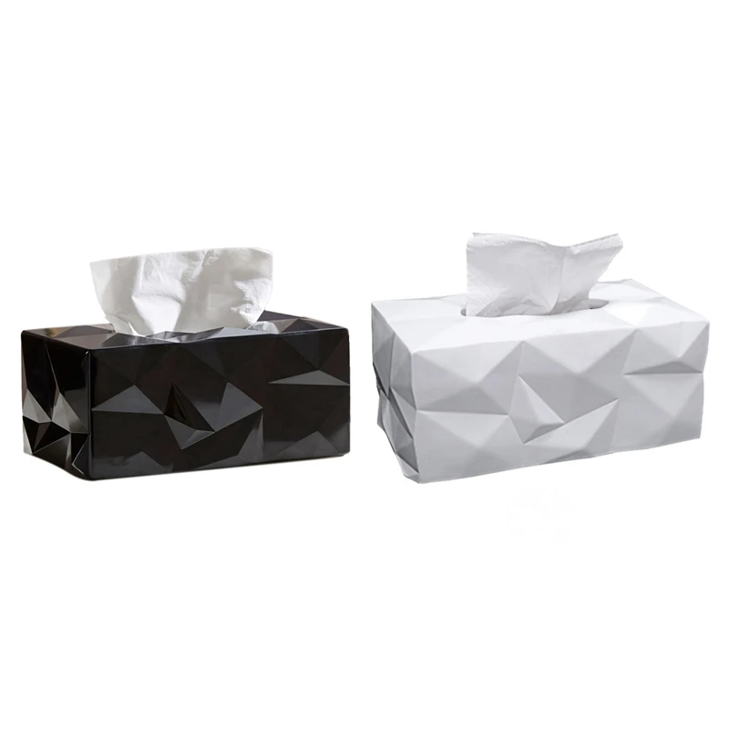 

2Pcs Tissue Box Nordic Tissue Box Napkin Toilet Paper Holder Case Dispenser Home Decoration -Black & White