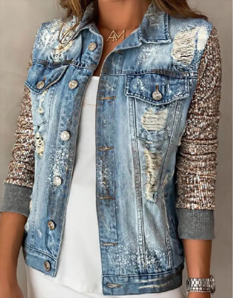 

Fashion Denim Jacket Women's Casual Denim Wash Flash Sleeve Short Jacket 2021 Casual Women's Wear