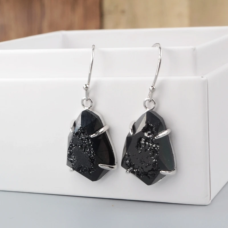 Серьги-подвески с натуральным агатом висячие ювелирные украшения ограненными