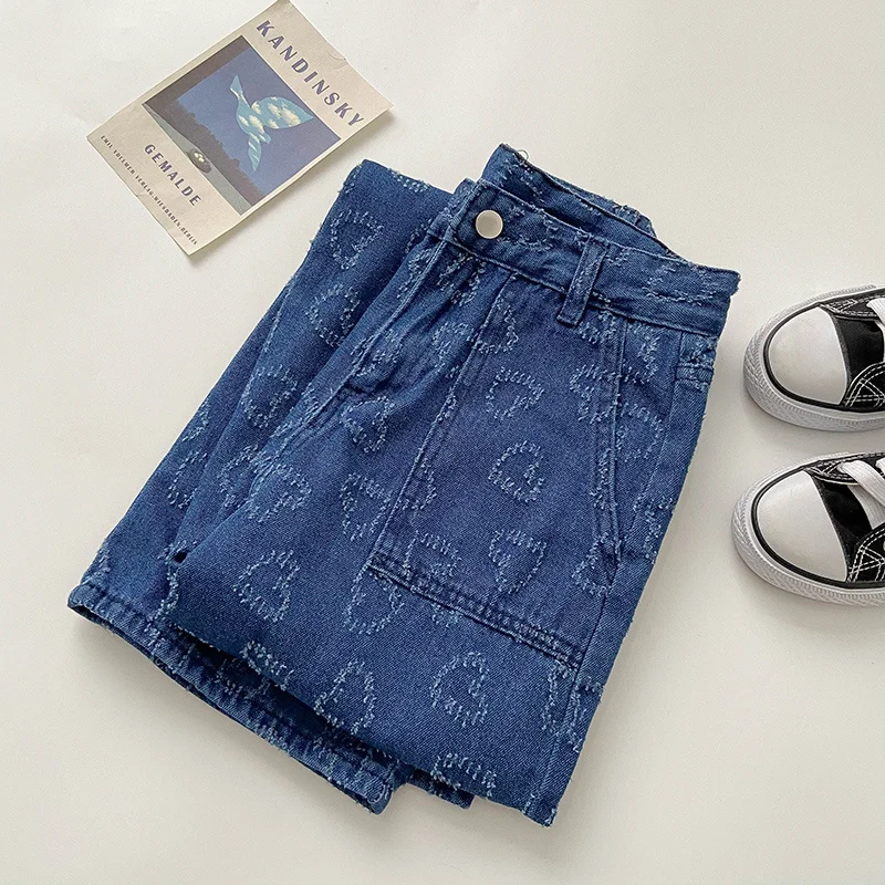 

Retro Jeans for Women Autumn Cute Youth-Looking Chic High Waist Wide Leg Pants Fashion