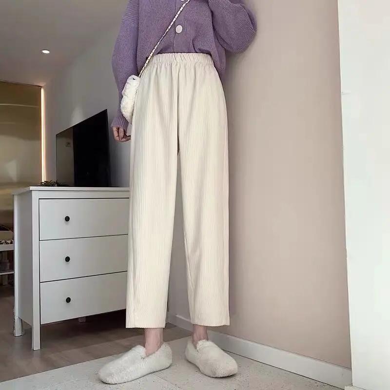 

Corduroy Harlan pants woman autumn new Korean fashion high waist drape student straight pant casual elastic waist warm trousers