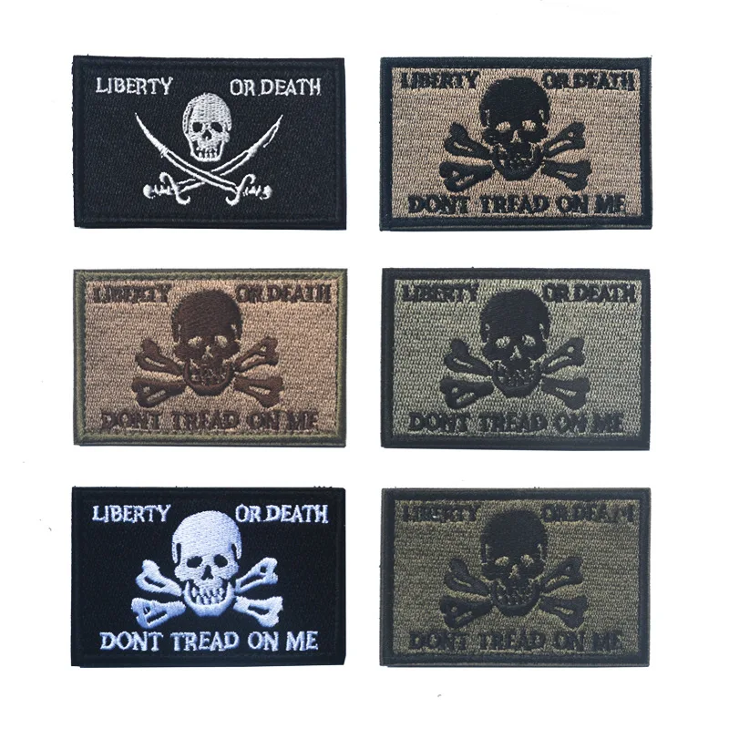 Liberty Or Death Don't Tread on Me  Skull & Bones Patches Hook Back Morale Tactical Patch  Military Outdoor BIKER  for coat vest