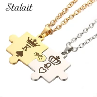hip hop gold playing cards hearts k stainless steel jewelry couple necklace king queen crown pendant lovers accessories