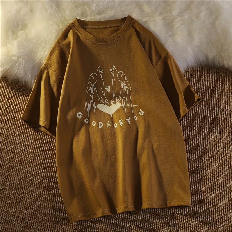 

Hong Kong Salt Sweet Cotton Short-Sleeved T-shirt Women's Summer Loose Korean Ins Trendy Harajuku Style Hiphop Fried