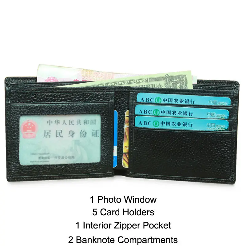 Japan Men's Short RFID Wallet With Photo Black Genuine Cowhide Leather Classical Male Money Purse Card Holder Gift For Husband