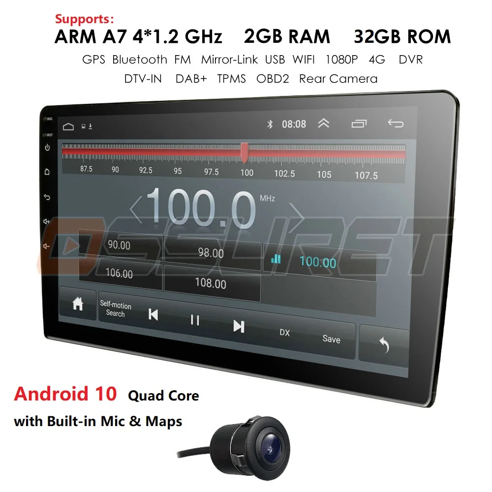 Автомагнитола 9 дюймов Android 10 2 ГБ + 32 Wi Fi BT Gps навигация Din подголовник Bluetooth Usb/sd