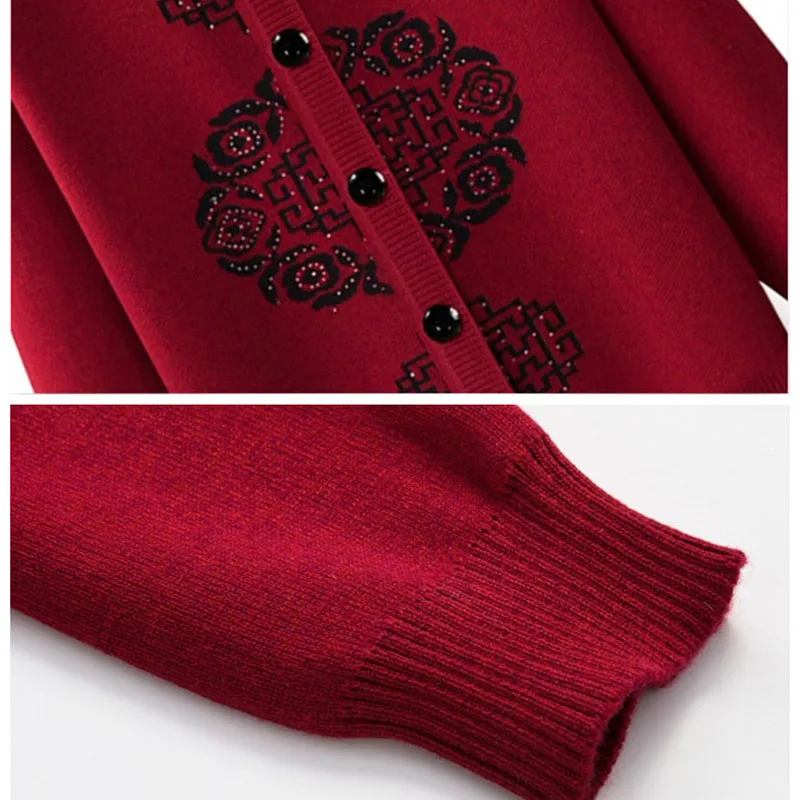 Свитер для пожилых женщин кардиган осень-зима плюс бархатный плотный