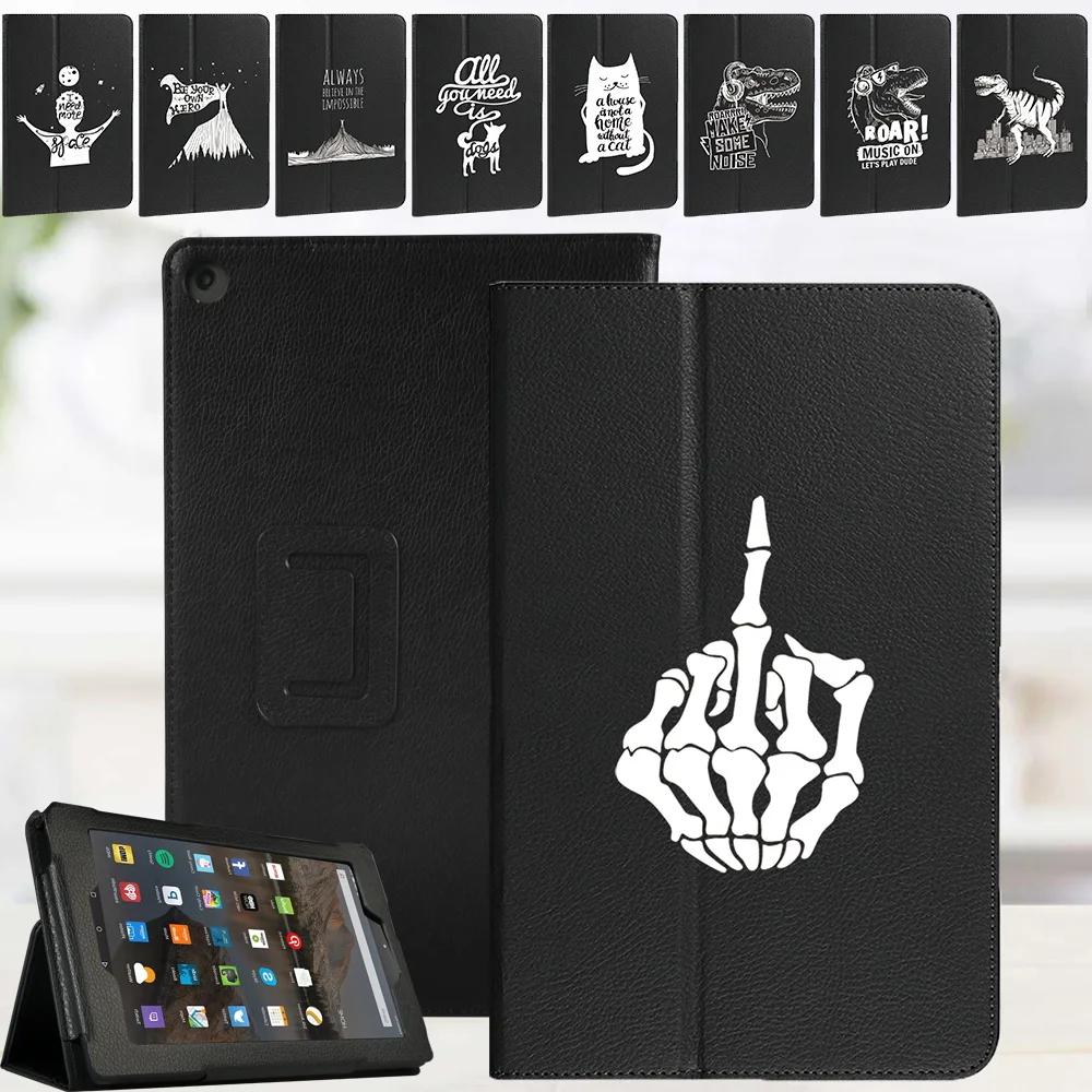 

Tablet Case for Amazon Fire HD 8(6th/7th/8th Gen)/Fire 7 HD10(5th/7th/9th Gen) White Picture PU Leather Folding Stand Cover Case