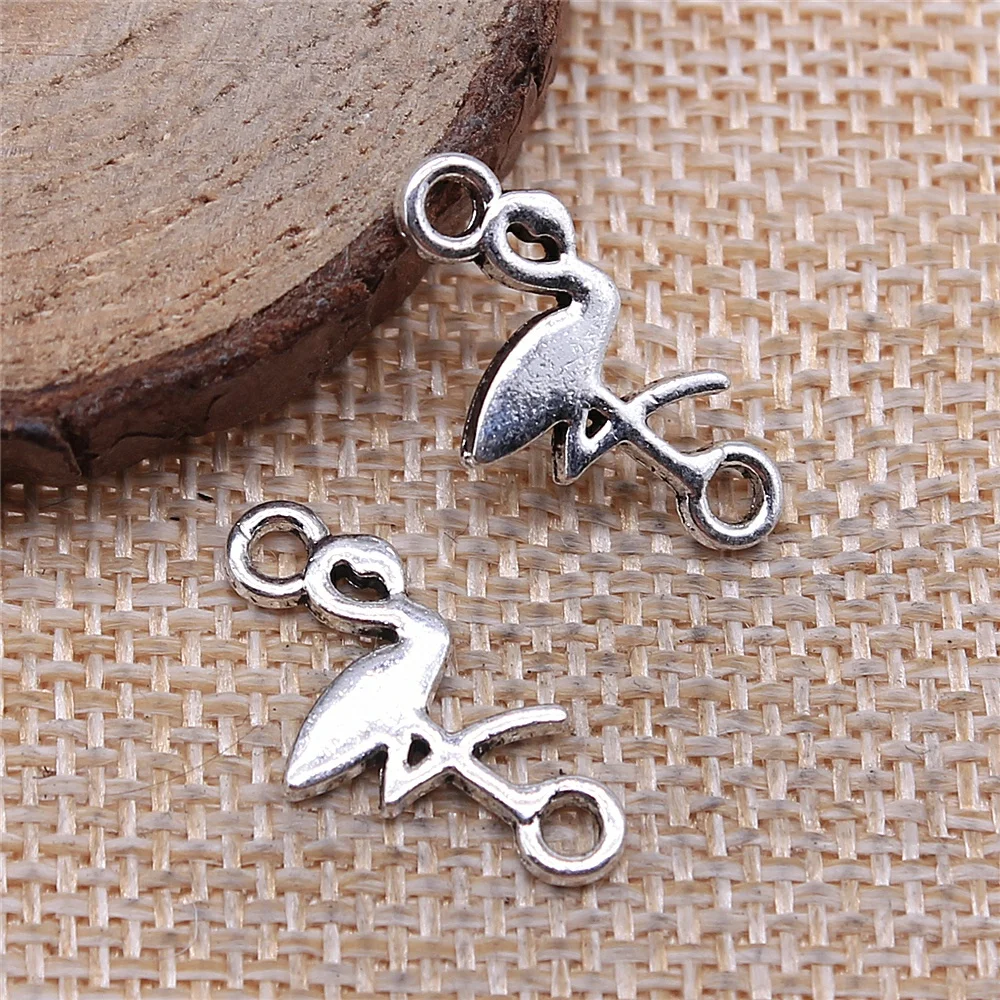 

free shipping 92pcs 11x22mm antique silver Flamingo connector charms diy retro jewelry fit Earring keychain hair card pendant