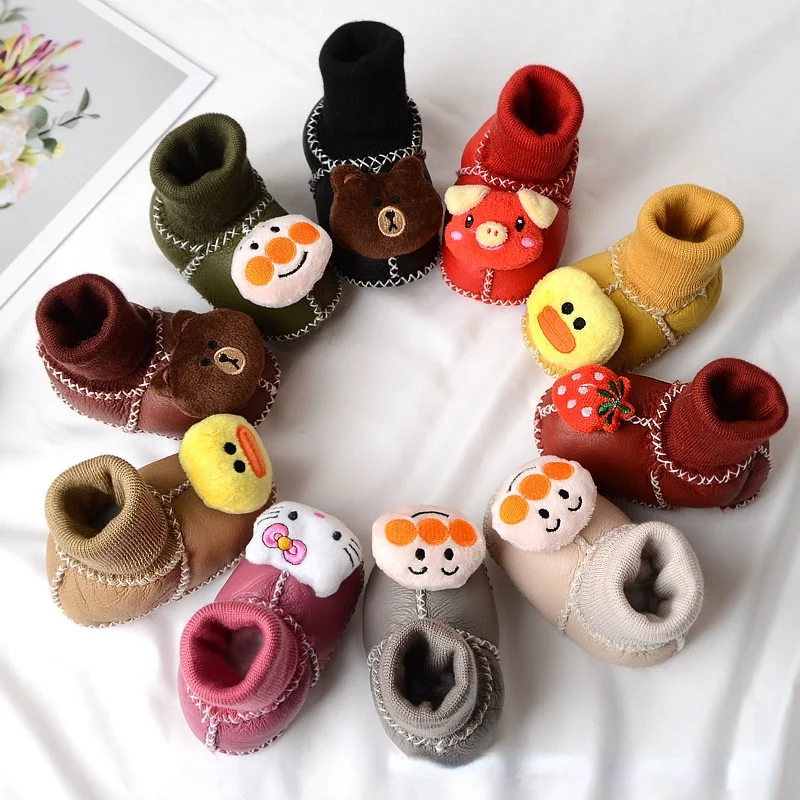 

Autumn Winter Boys Newborn Baby Girls Socks Leather Shoes Boots Infants Warm Fur Wool Girls Baby Booties Sheepskin First Walkers