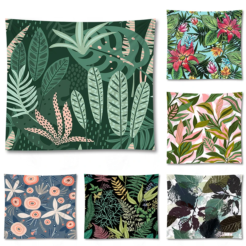 

Customize Leaves Tapestry Wall Hanging Background Tablecloth Camping Travel Mat Plants Tapestries Home Decoration