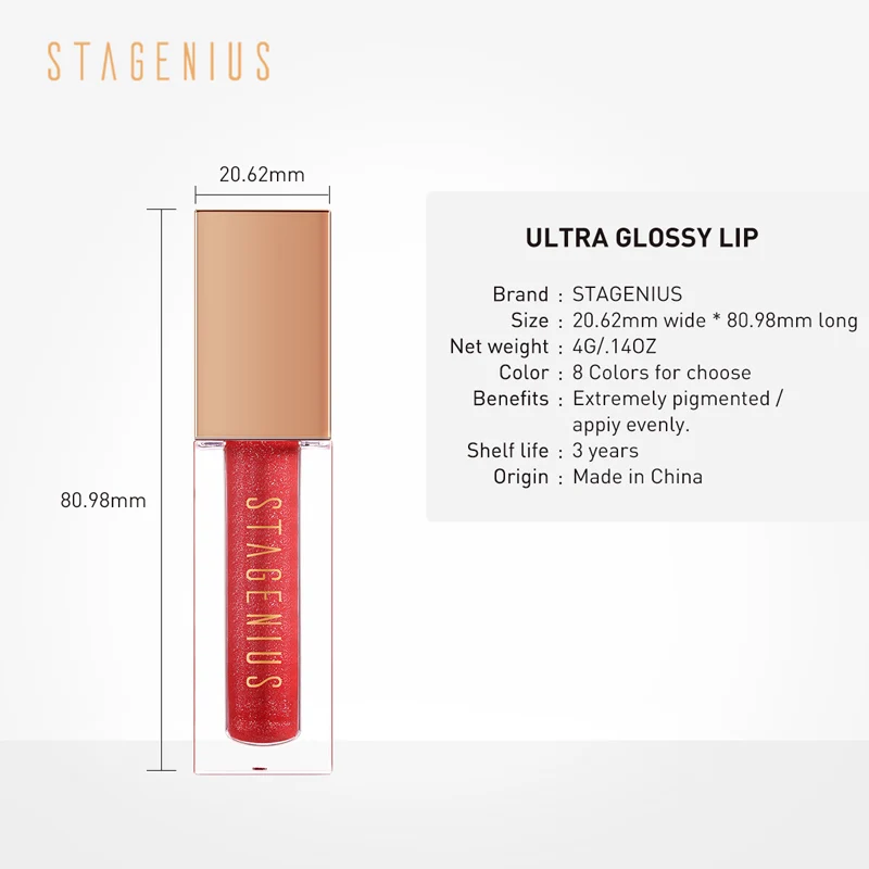 STAGENIUS Lip Gloss Moisturizer Plumper Long Lasting Pump Transparent Waterproof Sexy Volume Lipgloss | Красота и здоровье