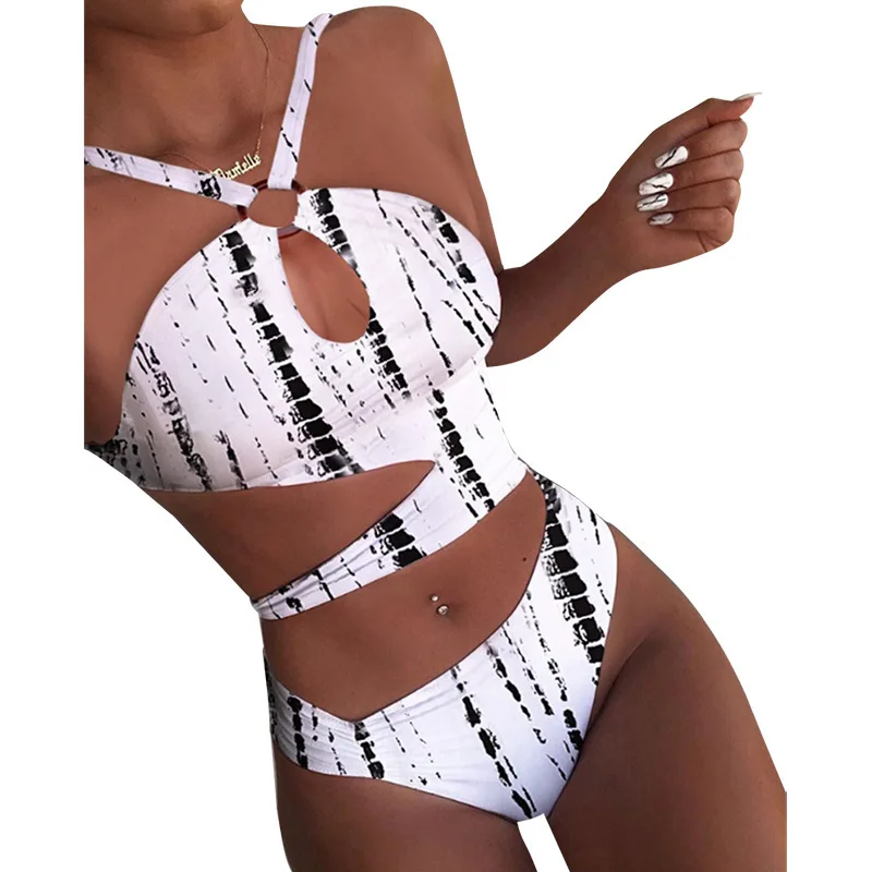 

2021 Summer New Swimsuit Split Swimsuit Bikini Sexy Print Pure Color Swimsuit