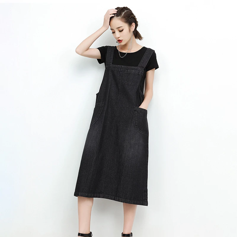 Джинсовое платье CHICEVER средней длины с квадратным воротником без рукавов