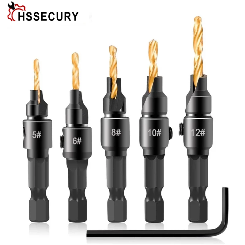 

5X HSS Drill Bit Countersink Wood Drill Bit Set Cordless Step Drill Bits for Metal Woodworking #5 #6 #8 #10 #12