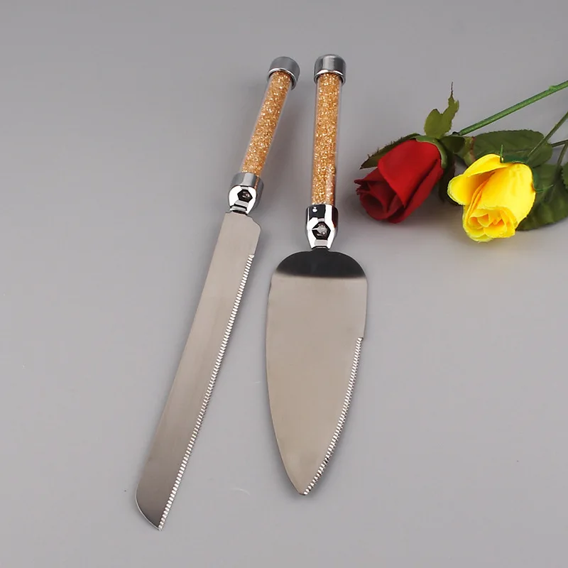 2pcs Birthday Cake Cutlery Gold Foil Paper Shovel knives Set Handle Knife Pizza Wedding Server Western Dinnerware Tableware|Наборы