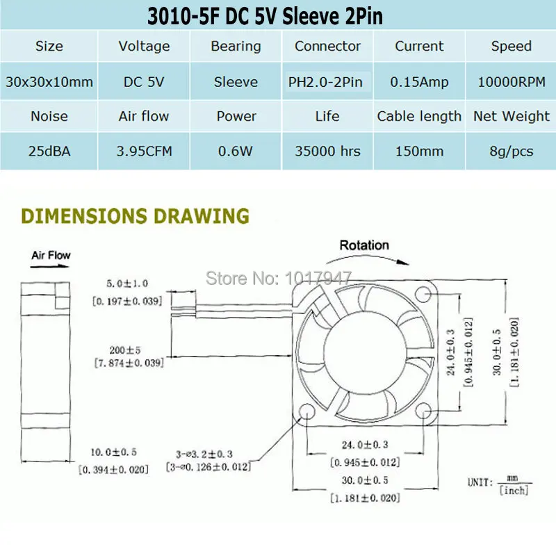 Мини-вентилятор охлаждения Gdstime DC 5V 2Pin 30mm 3010 30x30x10mm 10 шт. в партии | Компьютеры и