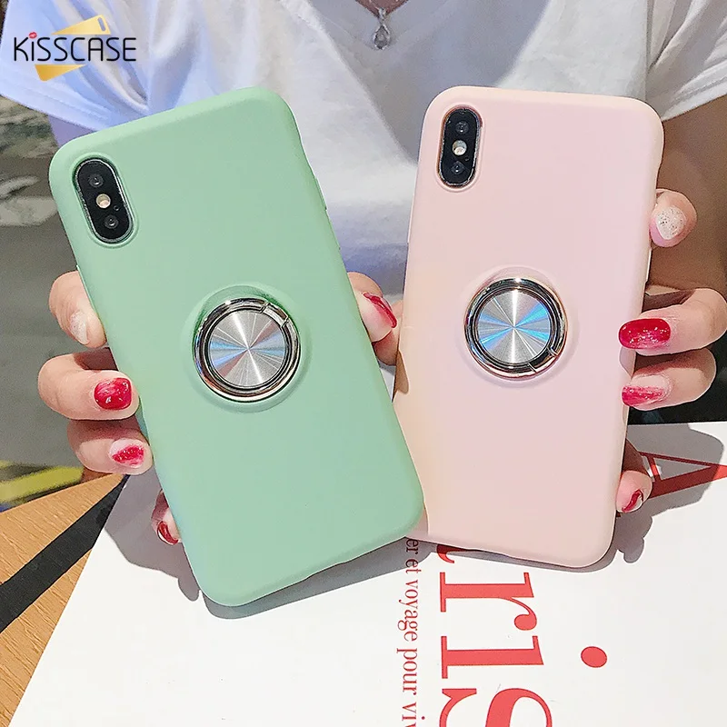 KISSCASE Original Silicone Case For iPhone 7 8 6 6S Plus 11 Pro X XS MAX XR Magnetic Ring Samsung S8 S9 S10 Cover |