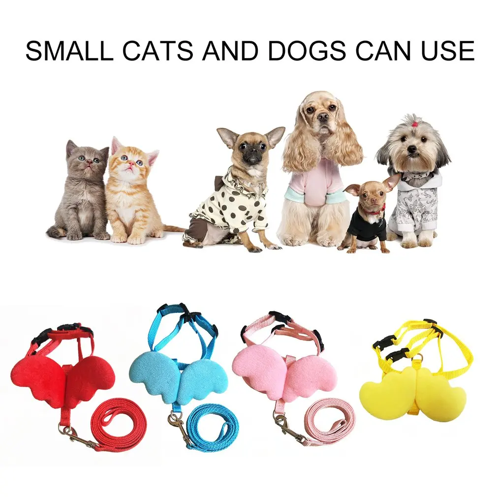 

Cute Pet Dog Leashes Collars Set for Small Pet Adjustable Dog Harness with Angel Wings Nylon Strap Pet Accessories