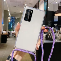 luxury lanyard silicone phone case for huawei p40 p30 p20 p10 lite mate 40 30 20 10 pro y9 cute ultra thin necklace rope cover